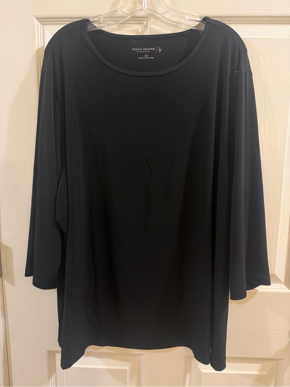 Susan Graver Essentials Black 3/4 Sleeve Top Size 3X